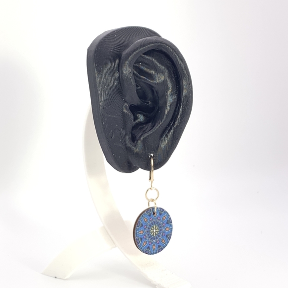 Wooden Mandela Boho Dangle Earrings - Picture 2 of 5